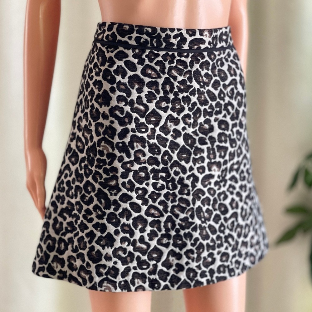 Anthropologie Leopard Cheetah Print A-Line Mini Skirt Black Tan Mob Wife Retro 6